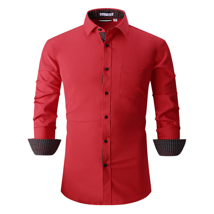 Chemise classique à manches longues de couleur unie pour hommes