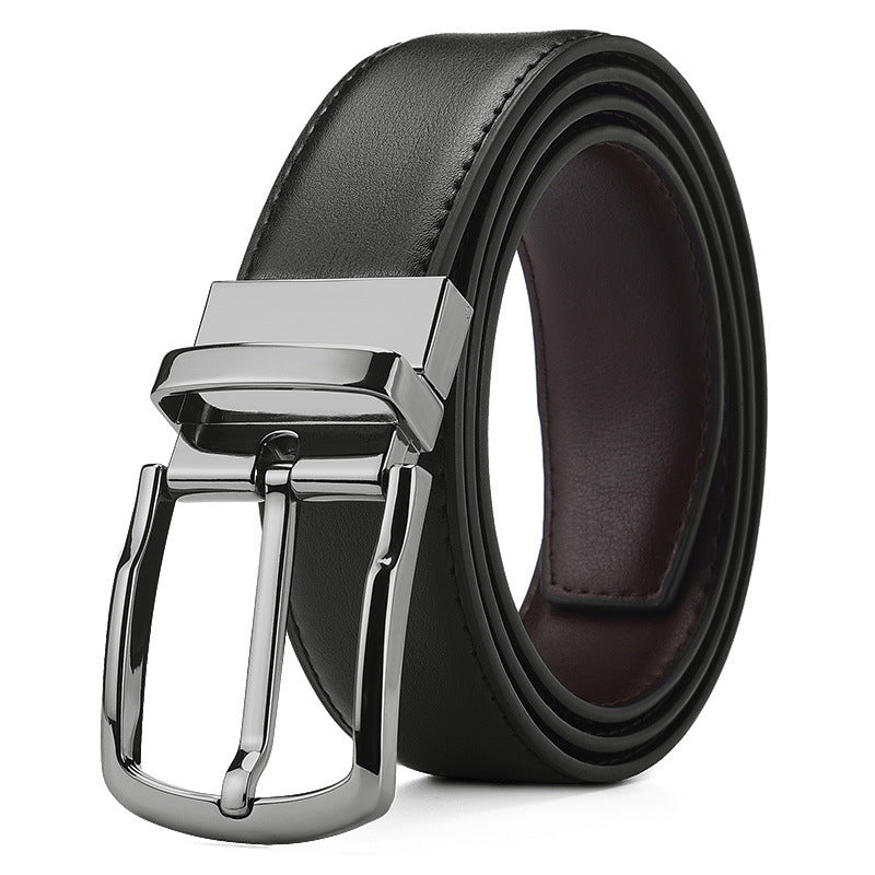 Ceinture pour hommes en cuir PU noir avec boucle ardillon pivotante et moderne pour vêtements d'affaires