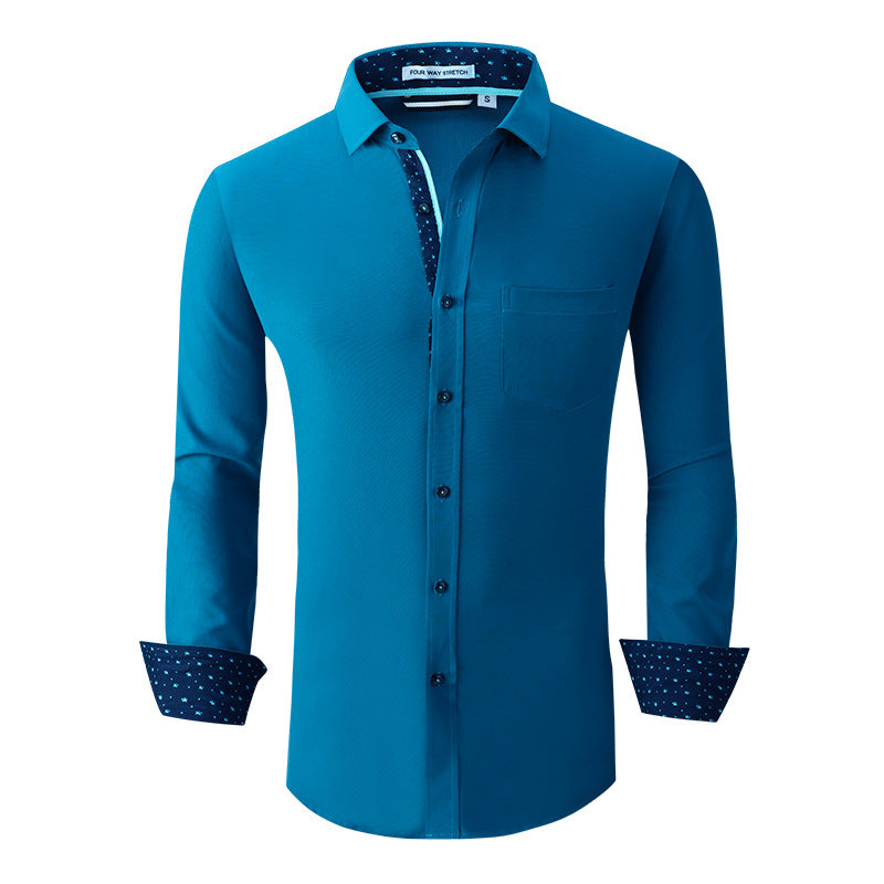 Chemise classique à manches longues de couleur unie pour hommes