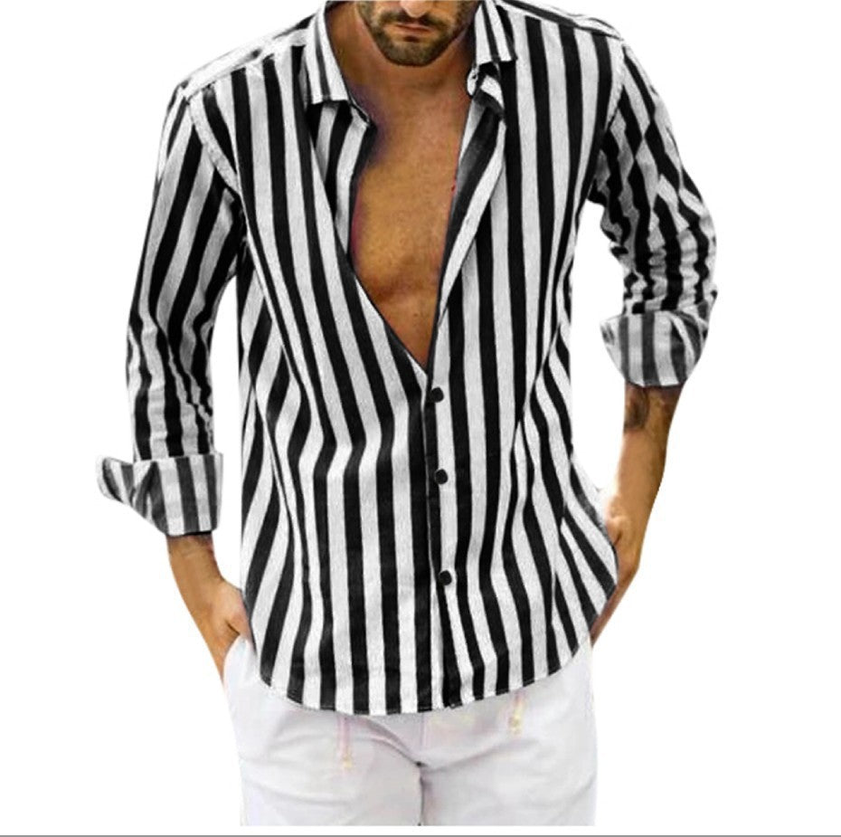 Chemise classique à manches longues et à rayures pour hommes