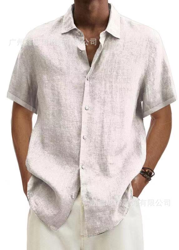 Chemise de couleur unie en coton et lin pour hommes