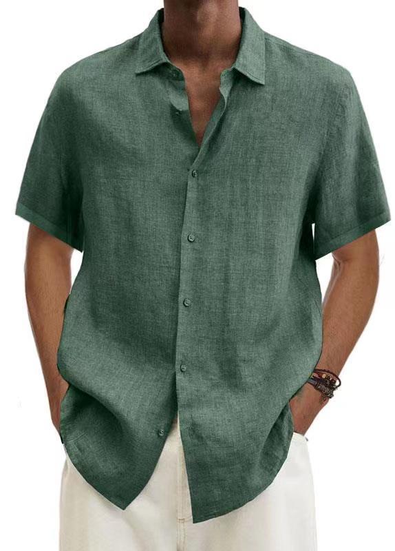 Chemise de couleur unie en coton et lin pour hommes