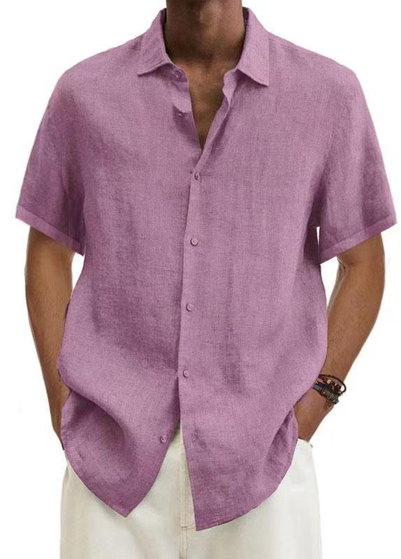 Chemise de couleur unie en coton et lin pour hommes