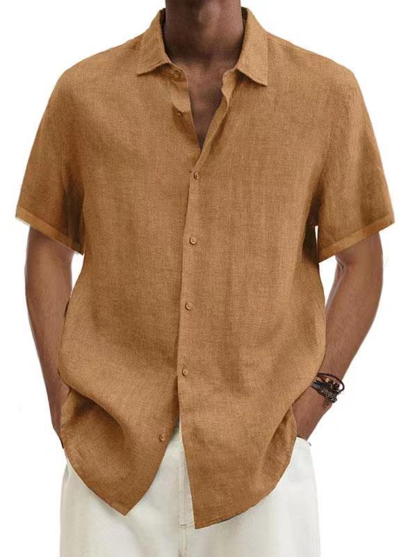 Chemise de couleur unie en coton et lin pour hommes