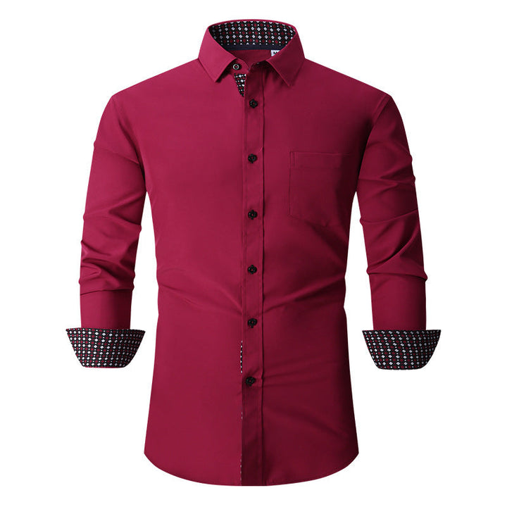 Chemise classique à manches longues de couleur unie pour hommes