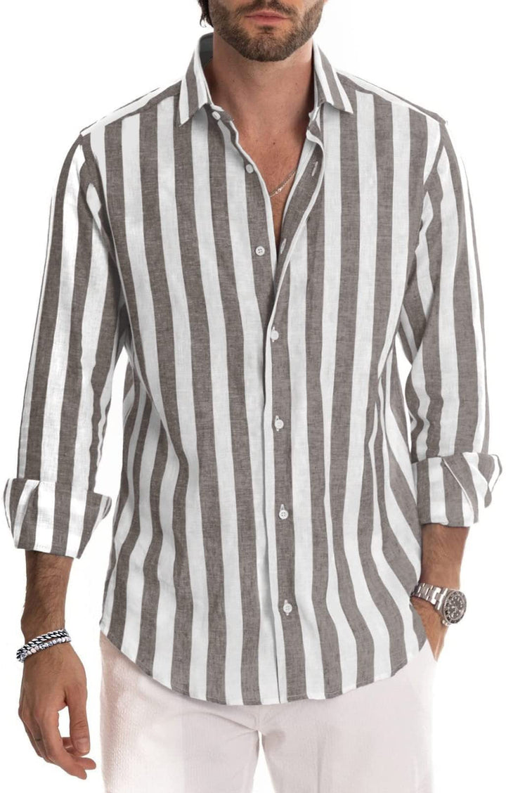 Chemise classique à manches longues et à rayures pour hommes