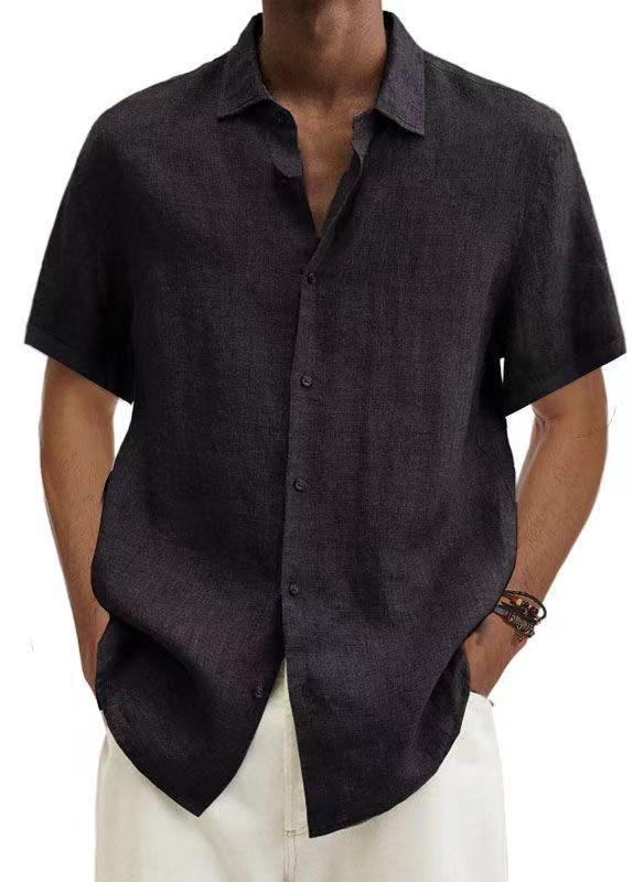 Chemise de couleur unie en coton et lin pour hommes