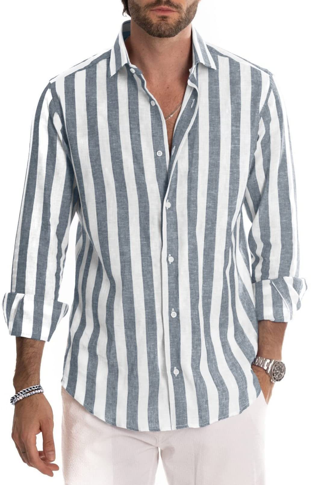 Chemise classique à manches longues et à rayures pour hommes