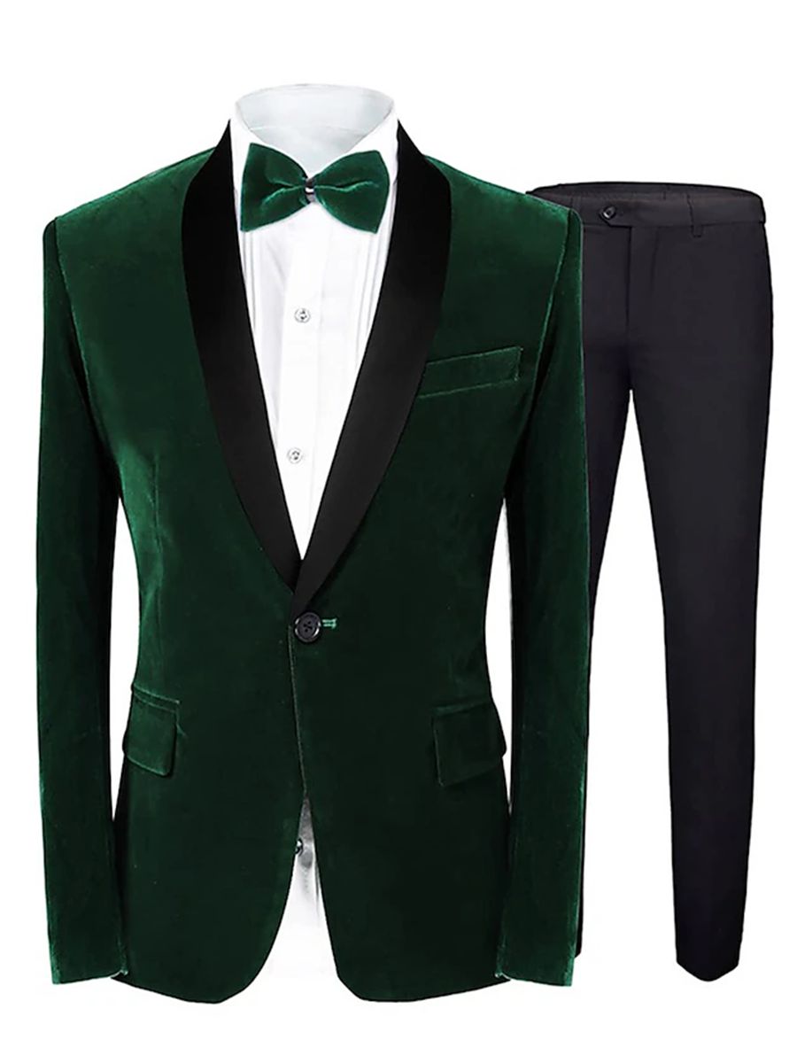 Veste de costume homme deux pièces vert, bleu, bordeaux, velours, coupe régulière, droit, 1 bouton, pour soirée