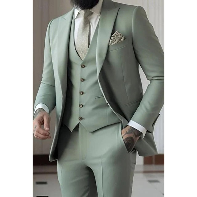 Costumes de mariage 3 pièces pour hommes, coupe ajustée, simple boutonnage, un bouton