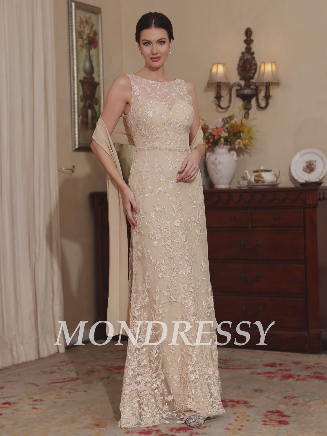 Deux Pièces Gaine/Colonne Dentelle Robes Mère de La Mariée avec une Cape Sans Manches