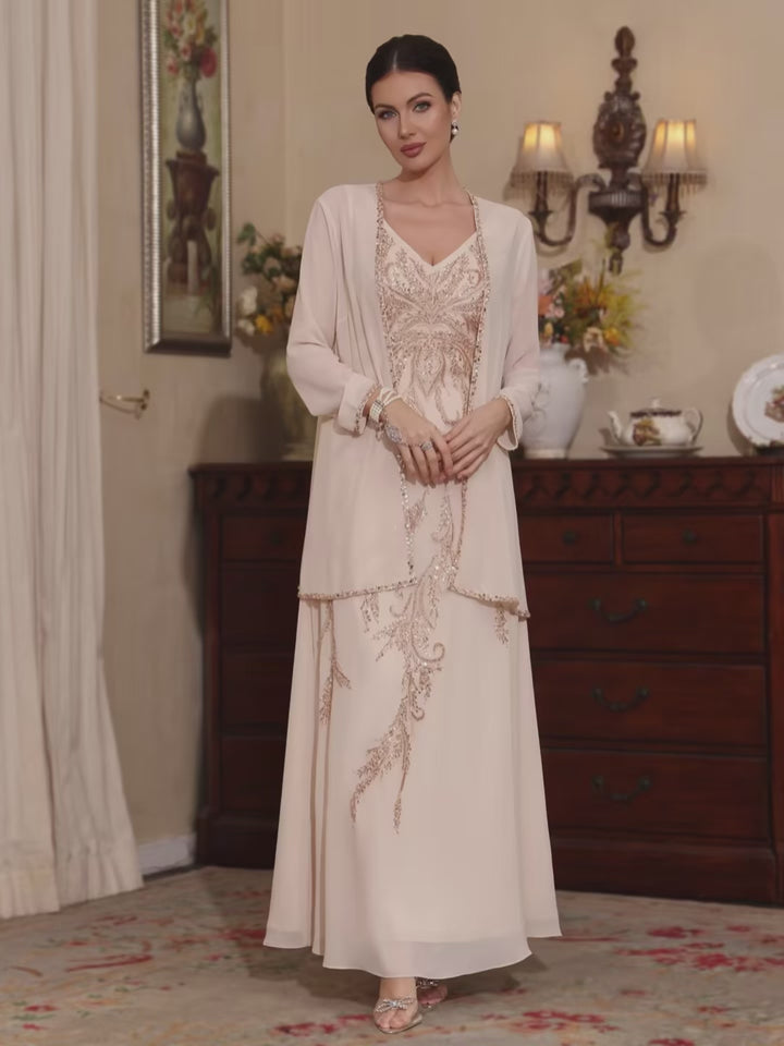 Deux Pièces Ligne A/Princesse Robes Mère de La Mariée avec Veste Paillettes