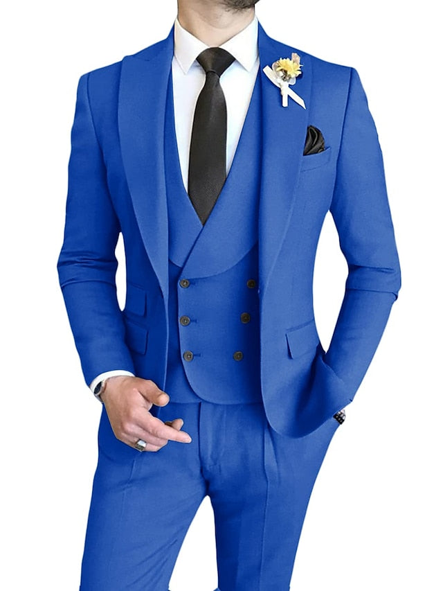 Costumes de mariage 3 pièces pour hommes, coupe ajustée, simple boutonnage, un bouton