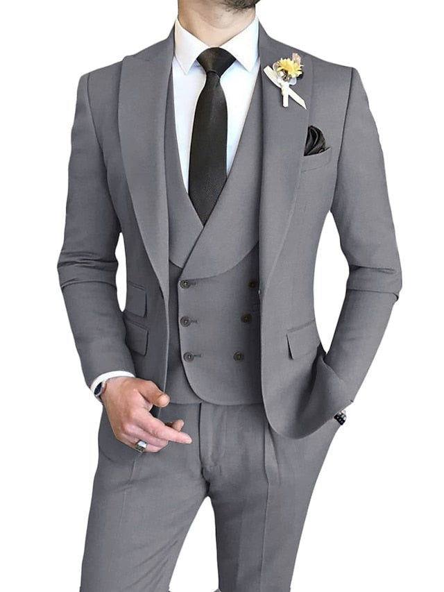 Costumes de mariage 3 pièces pour hommes, coupe ajustée, simple boutonnage, un bouton