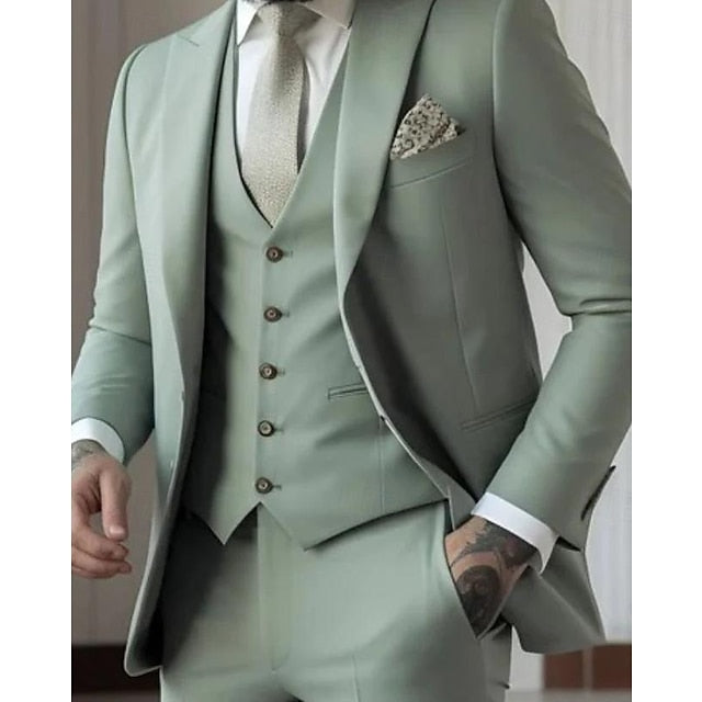 Costumes de mariage 3 pièces pour hommes, coupe ajustée, simple boutonnage, un bouton