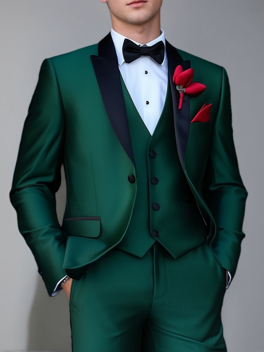 Costume homme 3 pièces, coupe standard, droit, 1 bouton, revers pointus, pour mariage