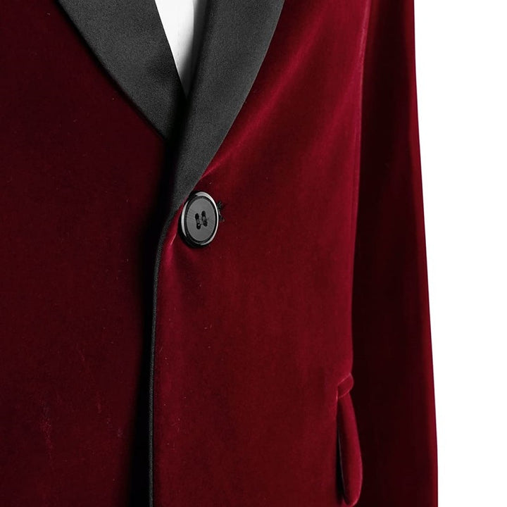 Veste de costume homme deux pièces vert, bleu, bordeaux, velours, coupe régulière, droit, 1 bouton, pour soirée