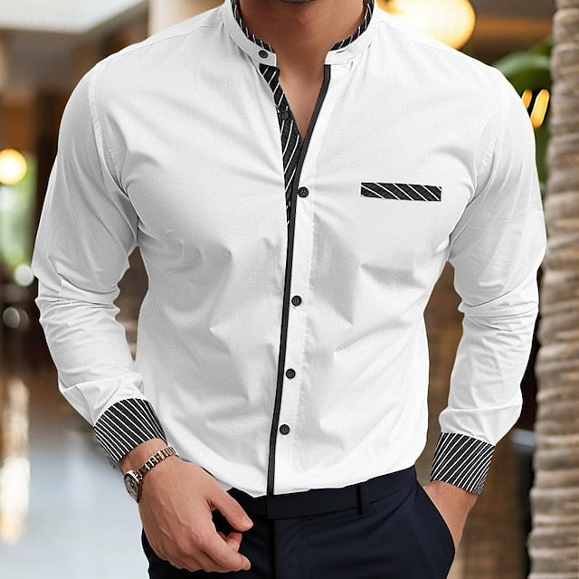 Chemise décontractée à rayures en coton mélangé pour hommes